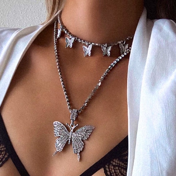 Jewelry - Luxury Rhinestone Set of Two Necklaces Choker Butterfly